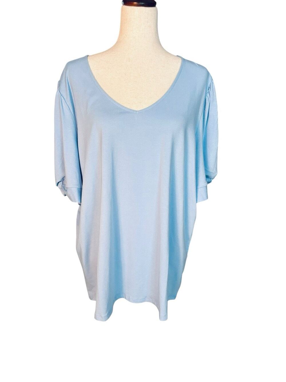 Talbots Tee Plus Size 2X Blue V Neck Cotton Stretch Knotted Short Sleeve Top NEW